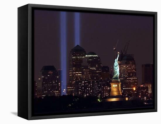 Two Light Beams Illuminate the Sky-null-Framed Premier Image Canvas