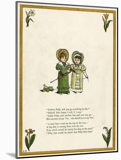 Two Little Girls Going for a Walk-Kate Greenaway-Mounted Art Print