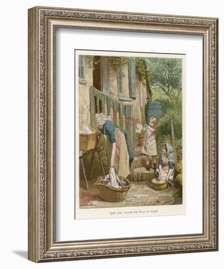 Two Little Girls Help their Mother with the Laundry on Washday-null-Framed Photographic Print