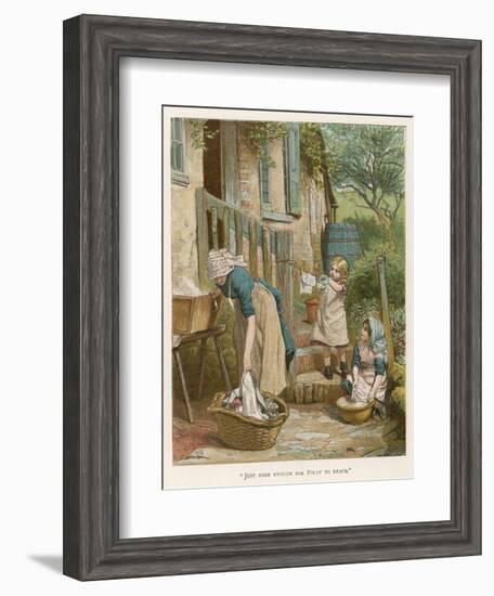 Two Little Girls Help their Mother with the Laundry on Washday-null-Framed Photographic Print