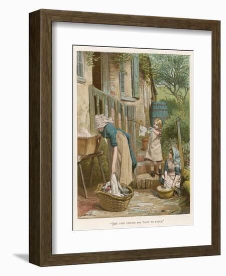 Two Little Girls Help their Mother with the Laundry on Washday--Framed Photographic Print