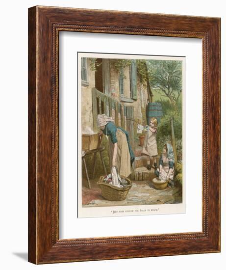 Two Little Girls Help their Mother with the Laundry on Washday-null-Framed Photographic Print