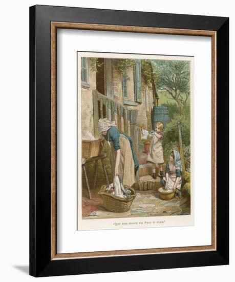 Two Little Girls Help their Mother with the Laundry on Washday--Framed Photographic Print