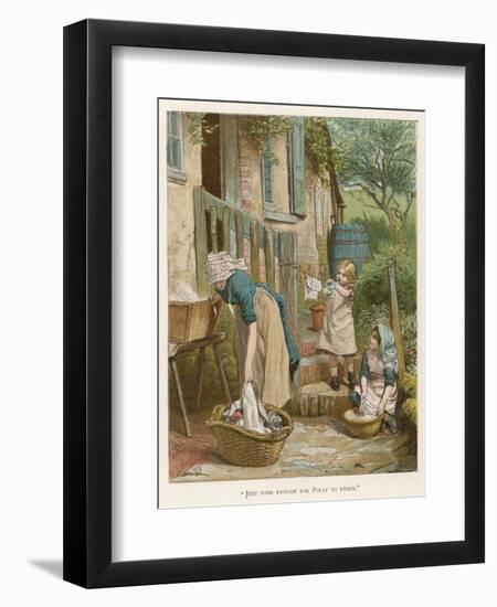 Two Little Girls Help their Mother with the Laundry on Washday-null-Framed Photographic Print