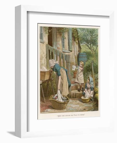 Two Little Girls Help their Mother with the Laundry on Washday-null-Framed Photographic Print