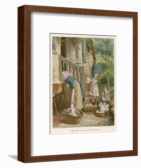 Two Little Girls Help their Mother with the Laundry on Washday-null-Framed Photographic Print