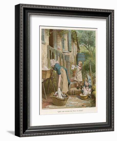 Two Little Girls Help their Mother with the Laundry on Washday-null-Framed Photographic Print