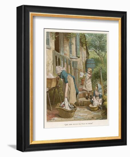 Two Little Girls Help their Mother with the Laundry on Washday-null-Framed Photographic Print