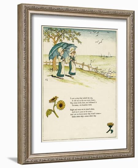 Two Little Girls with Parasols, Looking Out to Sea-Kate Greenaway-Framed Art Print