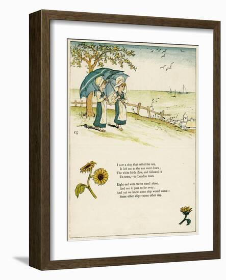 Two Little Girls with Parasols, Looking Out to Sea-Kate Greenaway-Framed Art Print