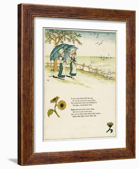 Two Little Girls with Parasols, Looking Out to Sea-Kate Greenaway-Framed Art Print