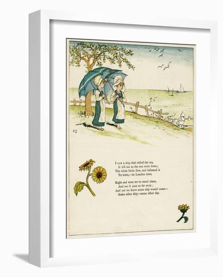 Two Little Girls with Parasols, Looking Out to Sea-Kate Greenaway-Framed Art Print