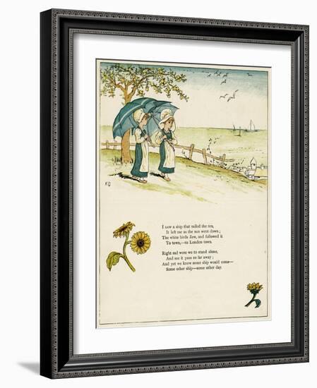 Two Little Girls with Parasols, Looking Out to Sea-Kate Greenaway-Framed Art Print