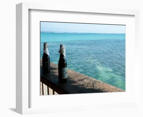 Two Local Beers on Ledge at Popular Bar, Palapa Bar, San Pedro-null-Framed Photographic Print