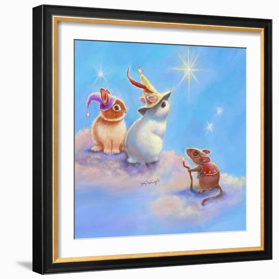 Two Lop Eared Bunnies Mouse and Two Bunnies in Clouds II-Judy Mastrangelo-Framed Giclee Print