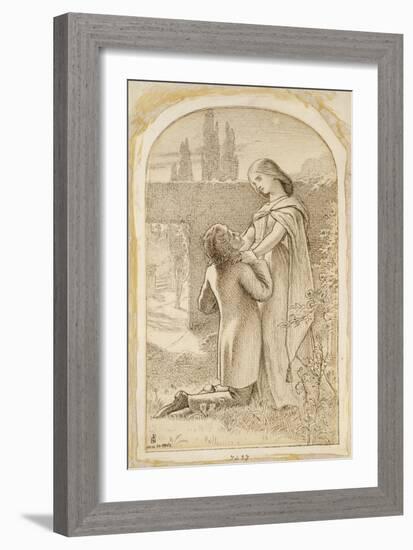 Two Lovers in a Starlit Garden, 1862 (Pen and Dark Brown Ink on Laid Paper)-Sir Joseph Noel Paton-Framed Giclee Print