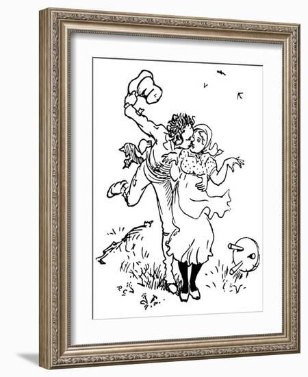 Two Lovers Kissing in the Countryside, Obviously the Fiery Young Man Surprised the Girl! Illustrati-Randolph Caldecott-Framed Giclee Print