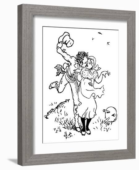 Two Lovers Kissing in the Countryside, Obviously the Fiery Young Man Surprised the Girl! Illustrati-Randolph Caldecott-Framed Giclee Print