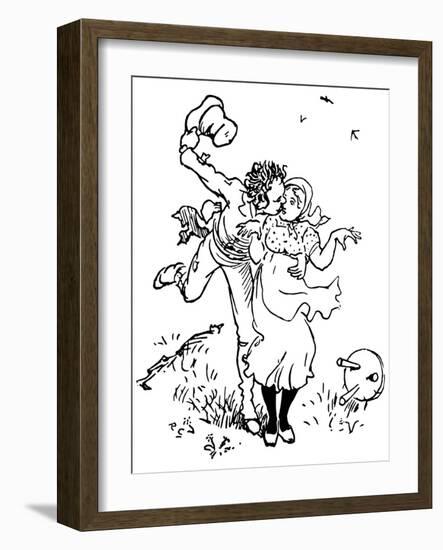 Two Lovers Kissing in the Countryside, Obviously the Fiery Young Man Surprised the Girl! Illustrati-Randolph Caldecott-Framed Giclee Print