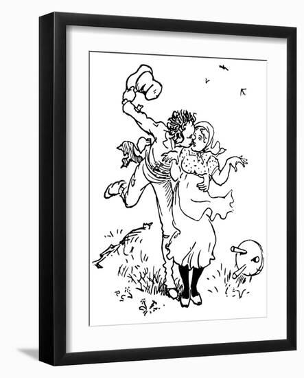 Two Lovers Kissing in the Countryside, Obviously the Fiery Young Man Surprised the Girl! Illustrati-Randolph Caldecott-Framed Giclee Print