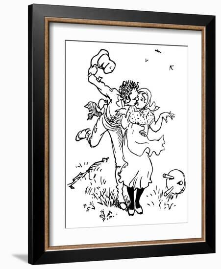 Two Lovers Kissing in the Countryside, Obviously the Fiery Young Man Surprised the Girl! Illustrati-Randolph Caldecott-Framed Giclee Print