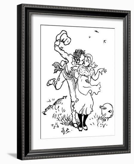 Two Lovers Kissing in the Countryside, Obviously the Fiery Young Man Surprised the Girl! Illustrati-Randolph Caldecott-Framed Giclee Print