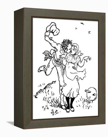 Two Lovers Kissing in the Countryside, Obviously the Fiery Young Man Surprised the Girl! Illustrati-Randolph Caldecott-Framed Premier Image Canvas