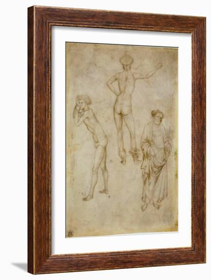 Two Male Figure Studies and Saint Peter, 1430-35 (Pen and Brush, Grey and Brown Ink on Paper)-Antonio Pisanello-Framed Giclee Print
