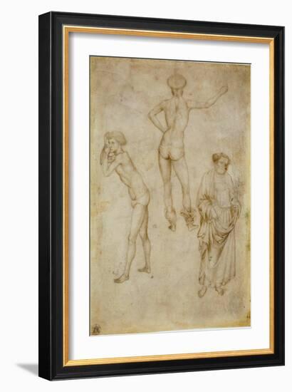 Two Male Figure Studies and Saint Peter, 1430-35 (Pen and Brush, Grey and Brown Ink on Paper)-Antonio Pisanello-Framed Giclee Print