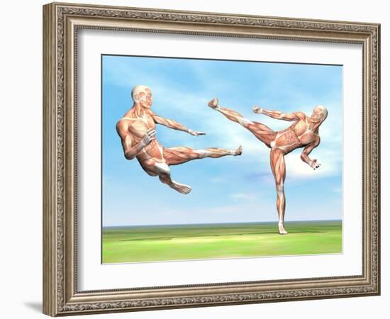 Two Male Musculatures Fighting Martial Arts-null-Framed Art Print