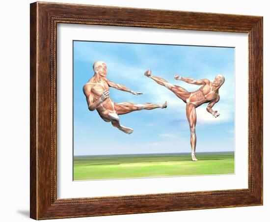 Two Male Musculatures Fighting Martial Arts-null-Framed Art Print