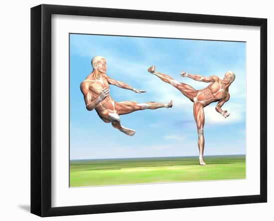 Two Male Musculatures Fighting Martial Arts-null-Framed Art Print