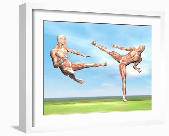 Two Male Musculatures Fighting Martial Arts-null-Framed Art Print