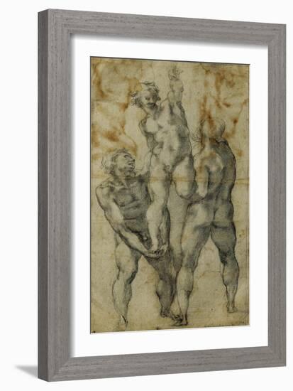 Two Male Nudes Lifting up a Third Man-Michelangelo Buonarroti-Framed Giclee Print