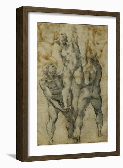 Two Male Nudes Lifting up a Third Man-Michelangelo Buonarroti-Framed Giclee Print