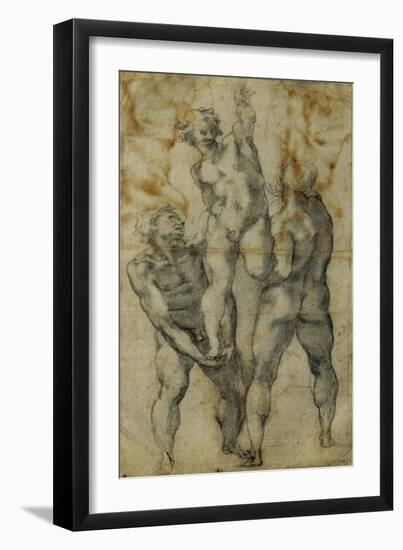 Two Male Nudes Lifting up a Third Man-Michelangelo Buonarroti-Framed Giclee Print