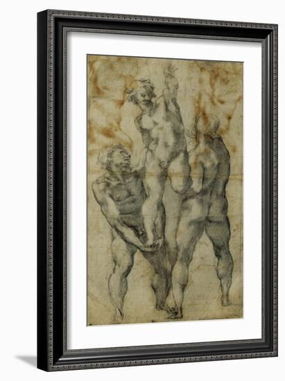 Two Male Nudes Lifting up a Third Man-Michelangelo Buonarroti-Framed Giclee Print