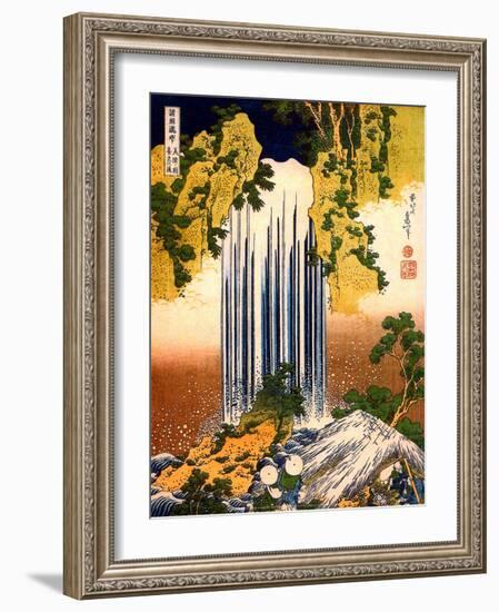 Two Men Admiring Yoro Waterfall, 1832-Katsushika Hokusai-Framed Art Print