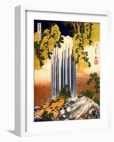 Two Men Admiring Yoro Waterfall, 1832-Katsushika Hokusai-Framed Art Print