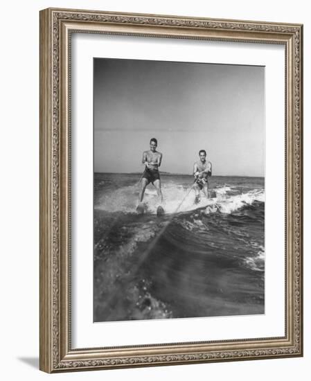Two Men Behind Boat Which Is Not Seen, Water Skiing-null-Framed Photographic Print