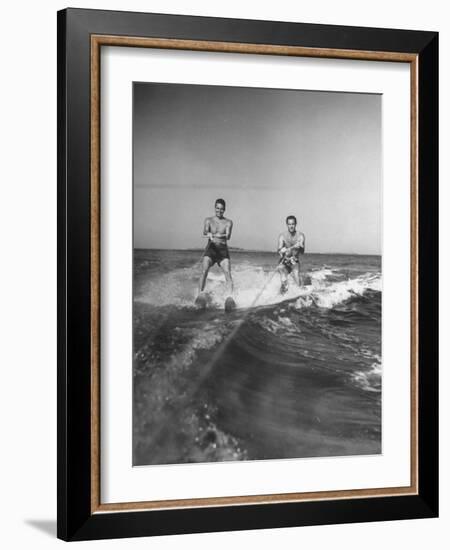 Two Men Behind Boat Which Is Not Seen, Water Skiing-null-Framed Photographic Print