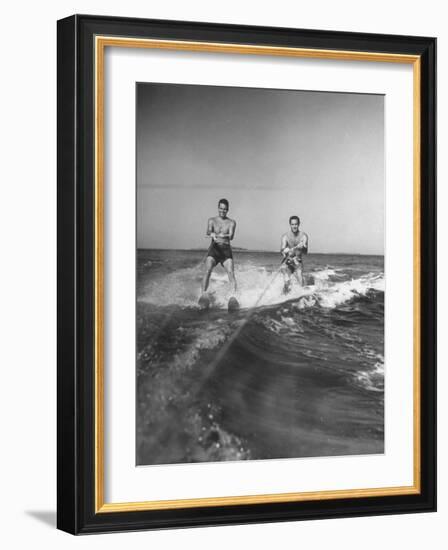 Two Men Behind Boat Which Is Not Seen, Water Skiing-null-Framed Photographic Print