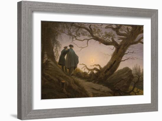 Two Men Contemplating the Moon-Caspar David Friedrich-Framed Art Print