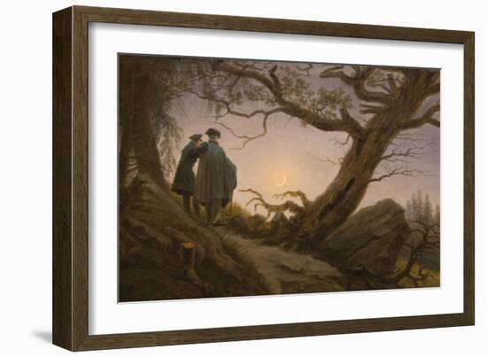 Two Men Contemplating the Moon-Caspar David Friedrich-Framed Art Print