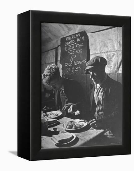 Two Men Eating American Food at a Liverpool Communal Feeding Centre-Hans Wild-Framed Premier Image Canvas