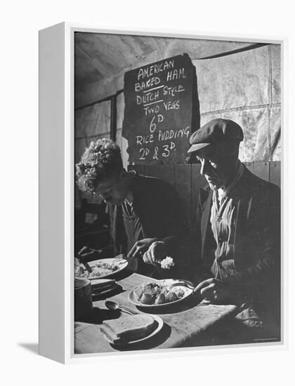 Two Men Eating American Food at a Liverpool Communal Feeding Centre-Hans Wild-Framed Premier Image Canvas