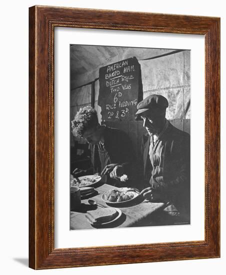 Two Men Eating American Food at a Liverpool Communal Feeding Centre-Hans Wild-Framed Photographic Print