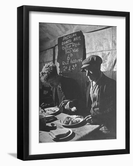 Two Men Eating American Food at a Liverpool Communal Feeding Centre-Hans Wild-Framed Photographic Print