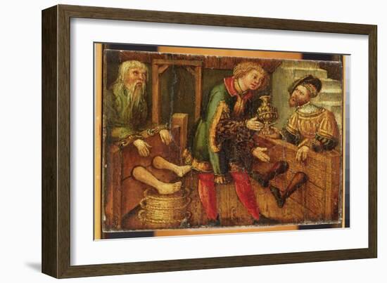 Two Men in Stocks (Oil on Panel)-German School-Framed Giclee Print