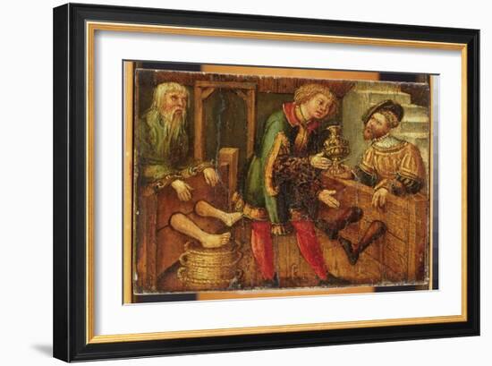 Two Men in Stocks (Oil on Panel)-German School-Framed Giclee Print